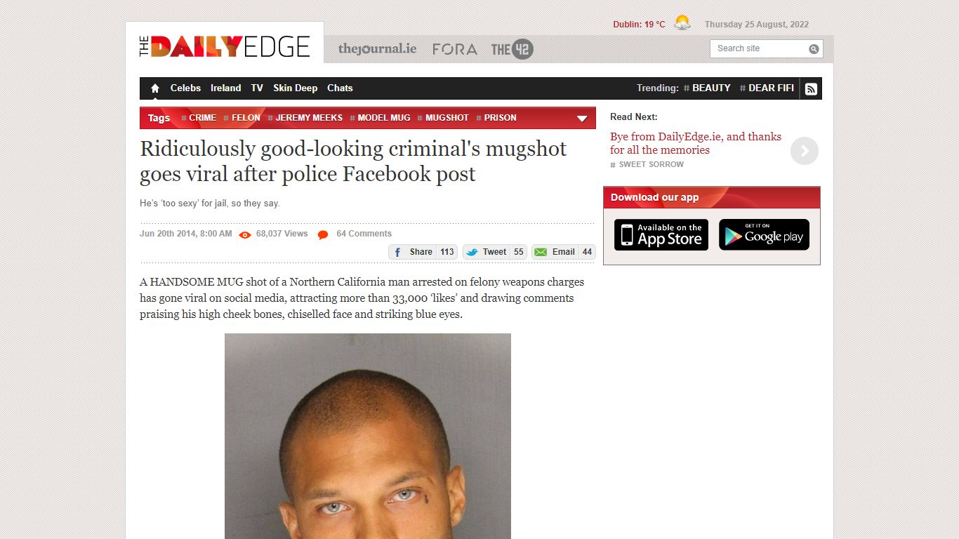 Ridiculously good-looking criminal's mugshot goes viral after police ...